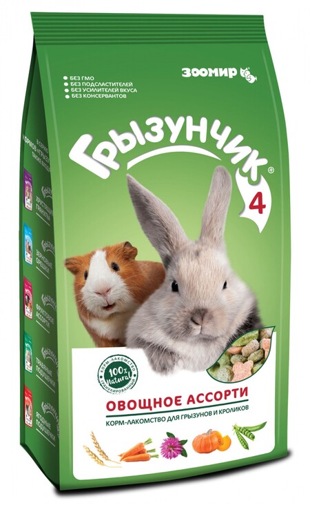 ЗООМИР Грызунчик №4 200 г корм-лакомство для грызунов и кроликов овощное ассорти